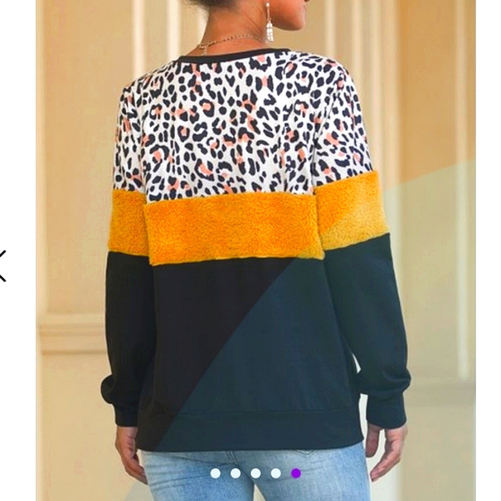⭐Suvimuga ⭐💛Yellow & Black Leopard Color Block Top - Picture 2 of 8